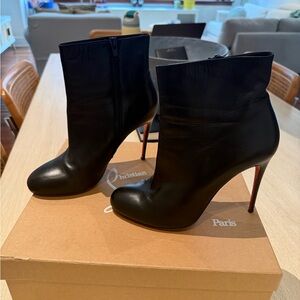 Christian Louboutin Black Leather Ankle Boots with Red Soles